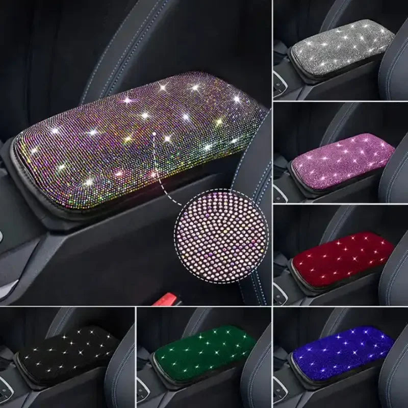 Bling Car Armrest Cover Auto Center Console Protective Cover Crystal Rhinestone Arm Rest Cushion Pad