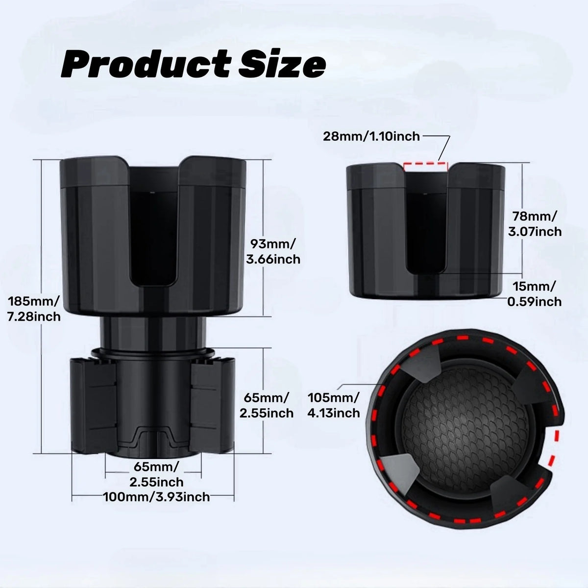 Car Cup Holder Expander with Adjustable Base for 6.5CM-10.5CM