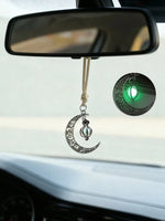 Moon Pendant Car Hanging Ornament | Hollow Crescent Design With Luminous Stone