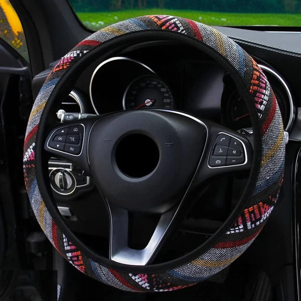 Flax Steering Wheel Cover 15 Inch for Cars SUVs lifestyle view