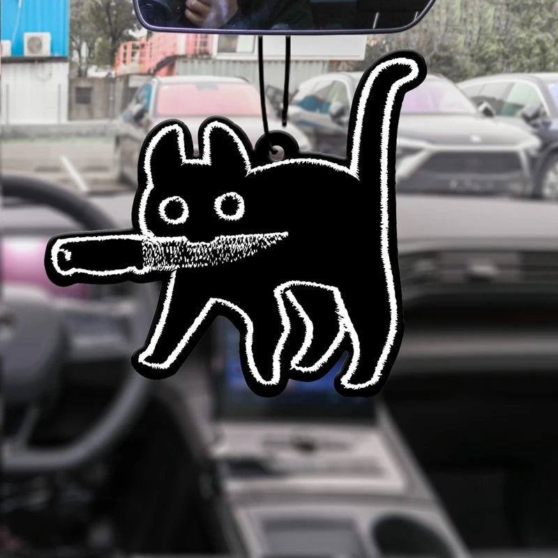 Black Cat with a Knife Car Fragrance Tablet | Lavender Scented Air Freshener & Decoration