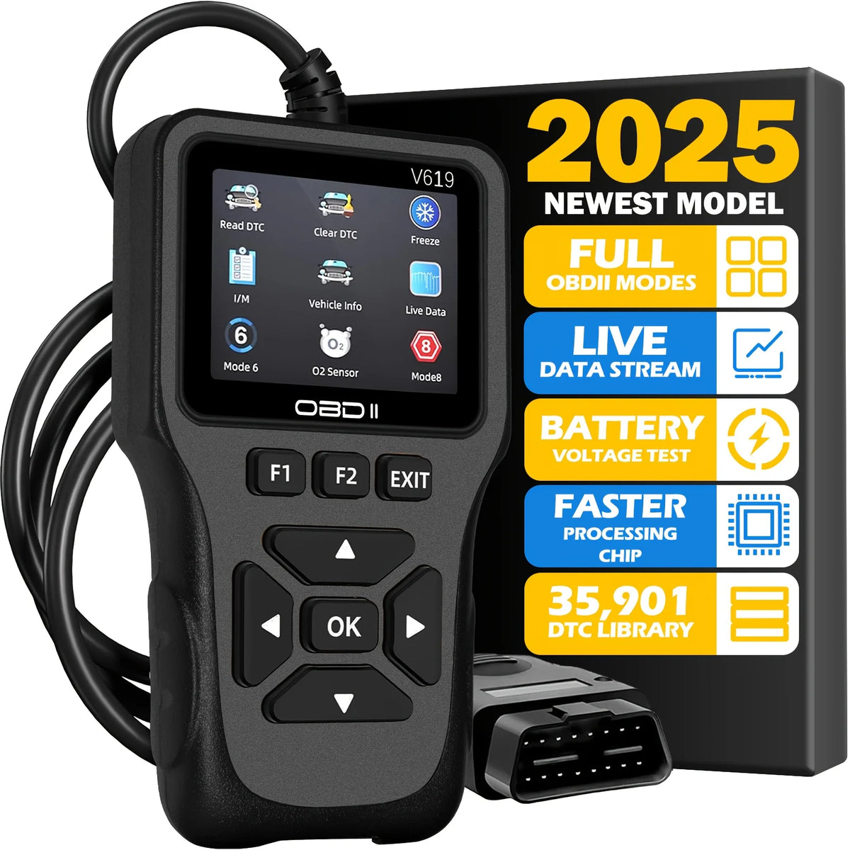 Professional OBD2 Scanner, Upgraded OBDII & CAN Code Reader, Real‑Time Data, Battery T close-up view