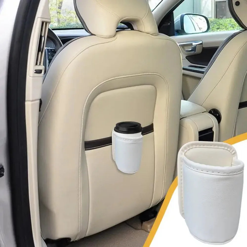 PU Leather Car Door Cup Holder | Rear Seat Drink Rack with Storage Bin lifestyle view