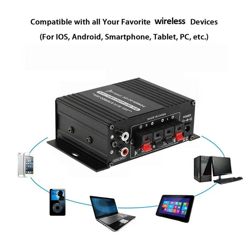 AK170 Mini Digital Power Audio Car Amplifier Blue Light Stereo Audio Amplifier for Home detail view