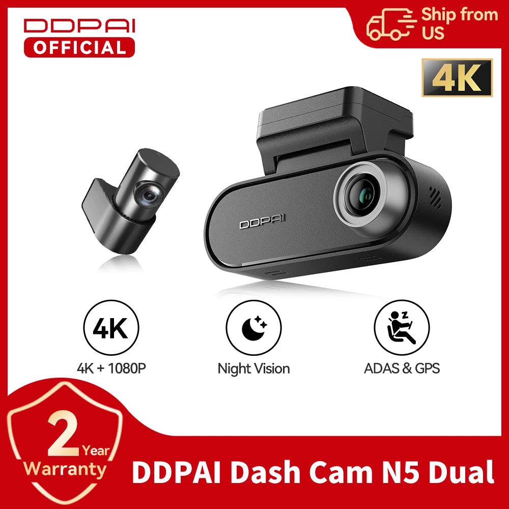 DDPAI N5 Dual 4K Dash Cam Front and Rear Ultra HD Dash Camera with NightVIS ADAS GPS 32GB EMMC Radar