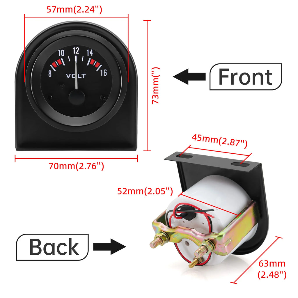 Vehicle Meter 12V Automobile Car Gauge 2inch 52mm Voltmeter with Black Shell White LED Voltage 8-16V VOLTS for Gasoline Car