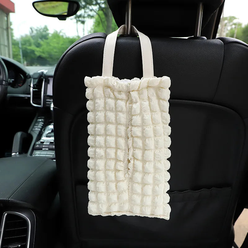 Pretty Girl Pearls Puff Grid Car Tissue Box Auto Seat Headrest Hanging Paper Tower Holder Organizer Car Interior Accessories