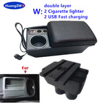For Volkswagen VW Touran Caddy Armrest Box Double-Layer Center Storage Box USB Port Cup Holder Interior Retrofit Car Accessories
