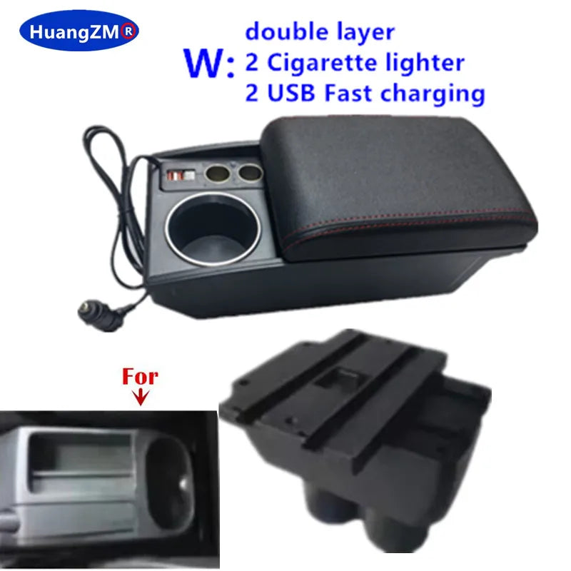 For Volkswagen VW Touran Caddy Armrest Box Double-Layer Center Storage Box USB Port Cup Holder Interior Retrofit Car Accessories