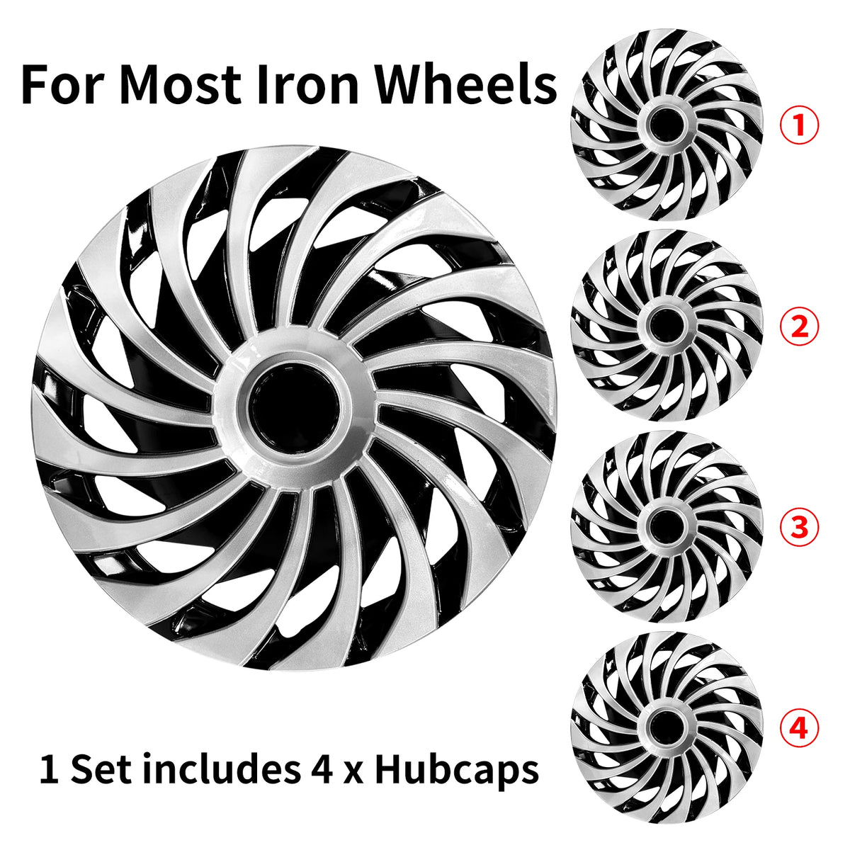 Sports Caps Rim 15inch Hub Cover for Iron Rim Wheel Cover Set of 4 Steel Replacement Plastic Hubcap for R15 Tire Car Accessories
