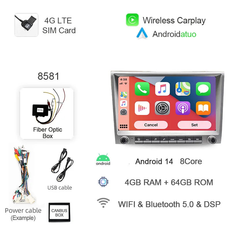 9 Inch Android 14 Car Radio GPS Navigation | For Porsche Cayman 911 987 Boxster 997 additional angle