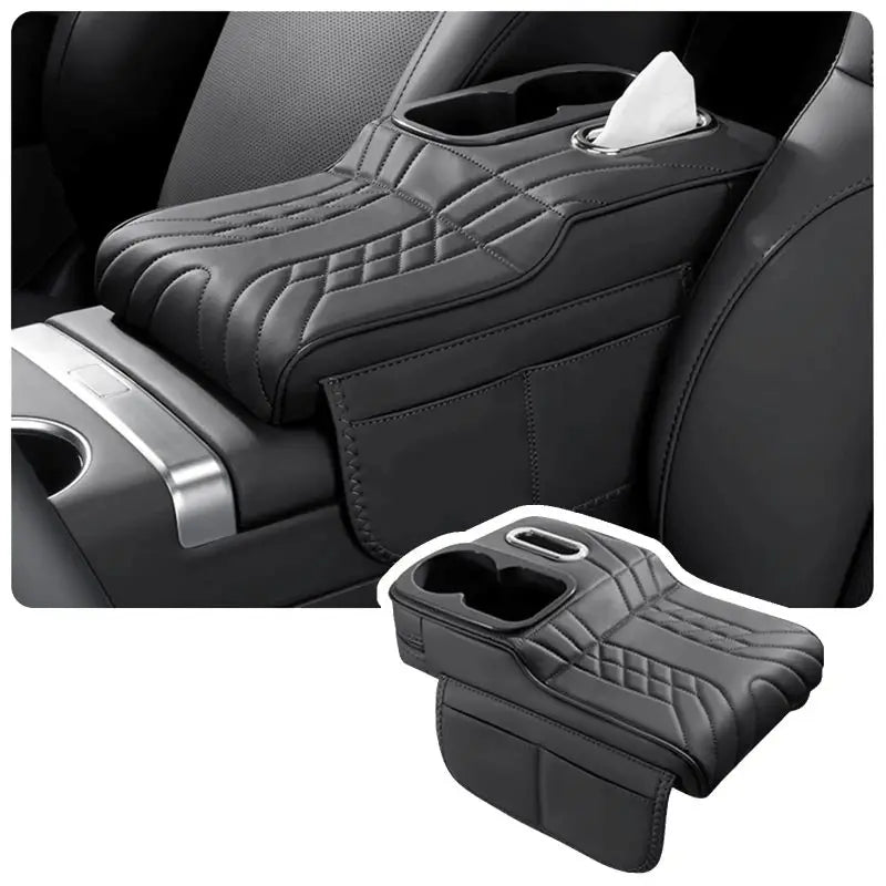 Multifunctional Car Armrest Cushion with Tissue Holder Cup Slot And Side Pockets Center Console Cover for Vehicle Interior Organ