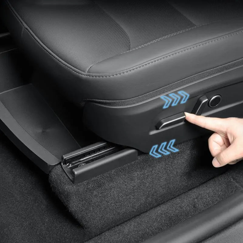 Front Row Under Seat Storage Box for Tesla Model Y 2025 Juniper | TPE Car Organizer close-up view
