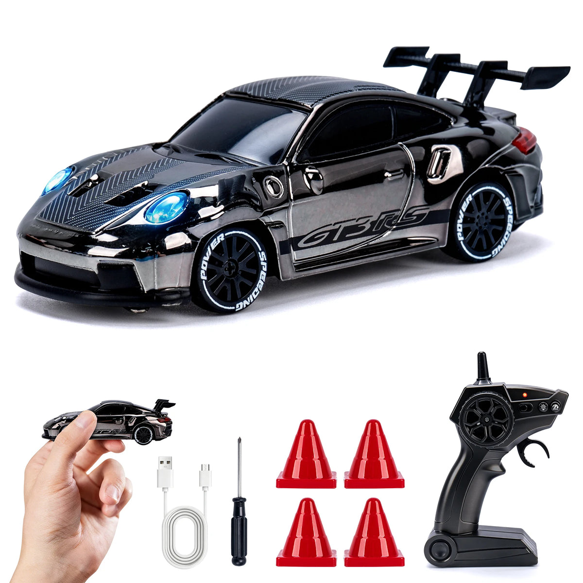 1/64 Drift RC Car with LED Lights 2.4G Remote Control detail view