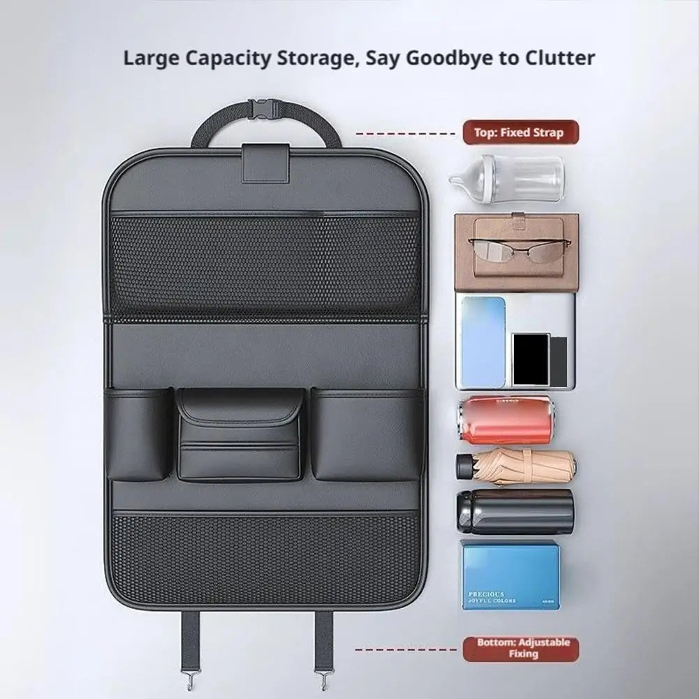 Car Seat Back Organizer 6-Pocket Storage Bag with Foldable Table Tray