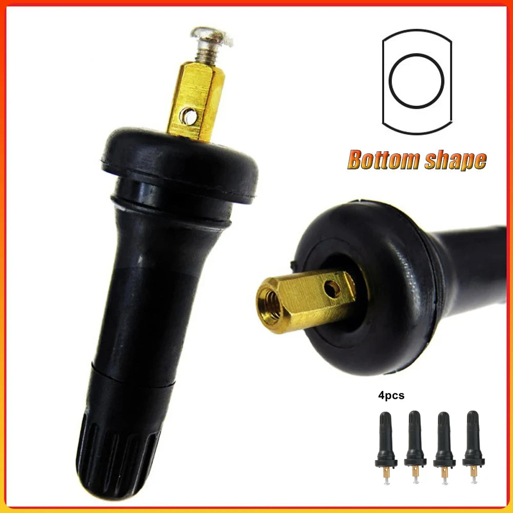 4pcs TPMS Tire Pressure Sensor Rubber Valve Stem | Snap-On Replacement for Chevy Camaro, Ford F-150,