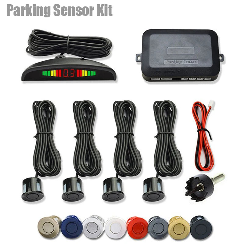 Car LED Parking Sensor Kit with 4 Radar Accurate Digital Display of Obstacle Distance Alarm Parktron