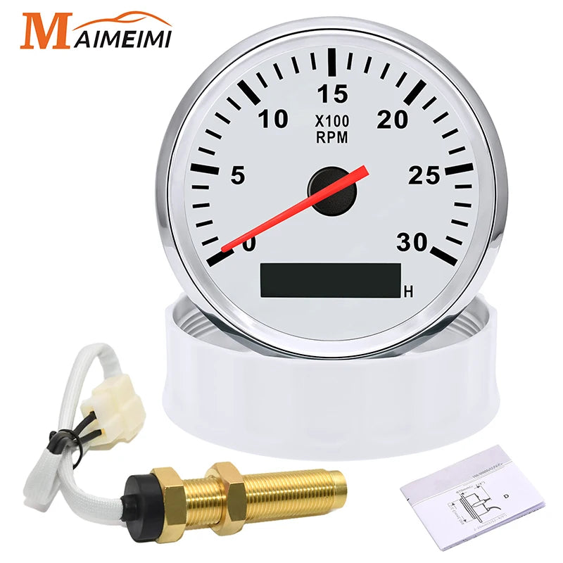 85mm Tachometer Gauge with Digital Hourmeter RPM Sensor | Universal for Car Boat