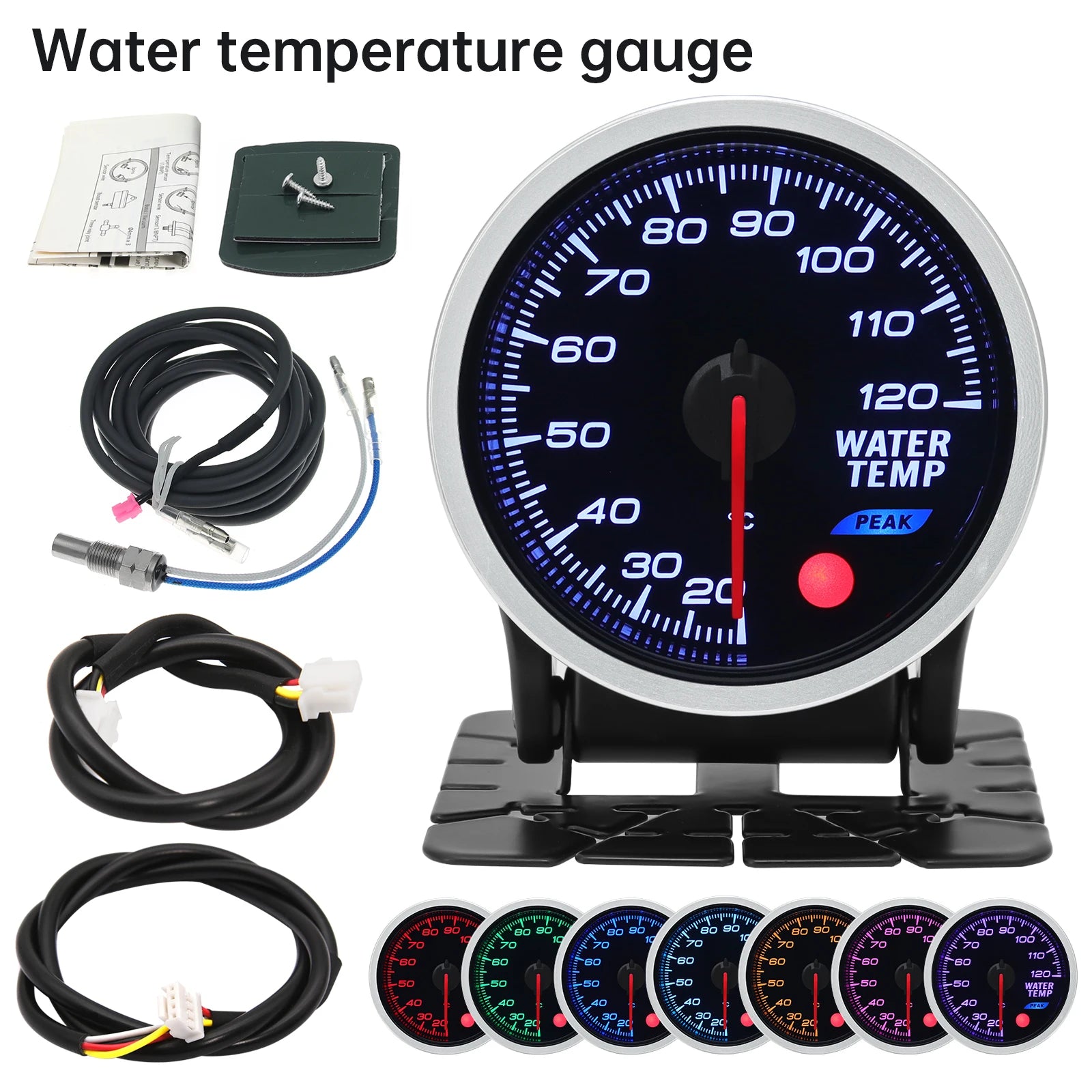 52mm 8 Color Car Gauge Kit | Oil Pressure PSI Water Temp Oil Temp EGT Boost Tachometer F detail view