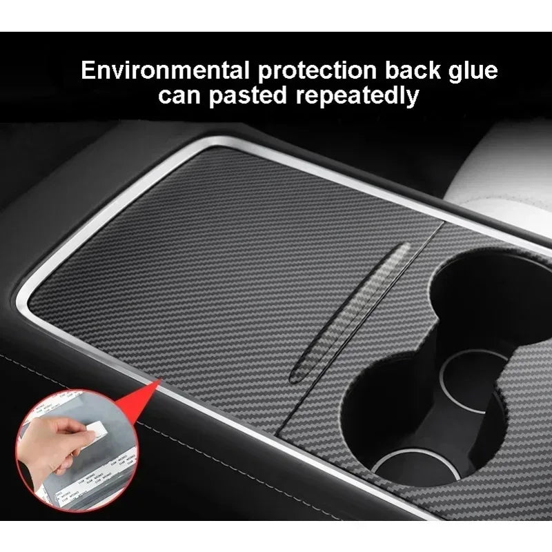Central Control Panel with Push Handle for Tesla Model 3 Y Center Console Cup ABS Cover detail view