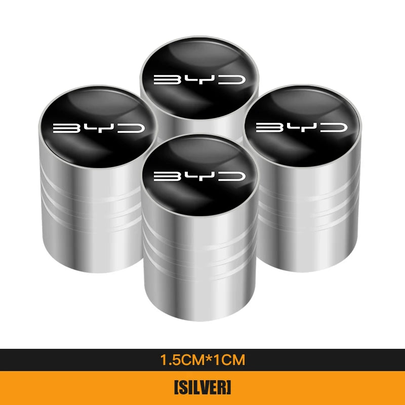 4Pcs Aluminum Alloy Tire Valve Caps for BYD Models | Waterproof Dustproof Cover Set additional angle
