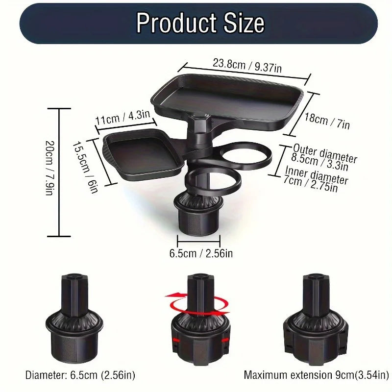 3-in-1 Detachable Car Cup Holder Tray-Expandable Food Table with 360° Rotating Design alternate view