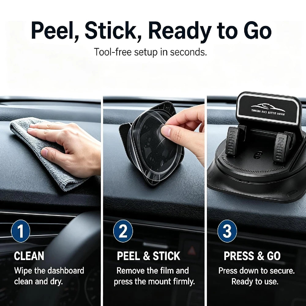 One-Hand Operated Dash Phone Clip, Shockproof 360° Rotatable Holder for Car, Perfec additional angle