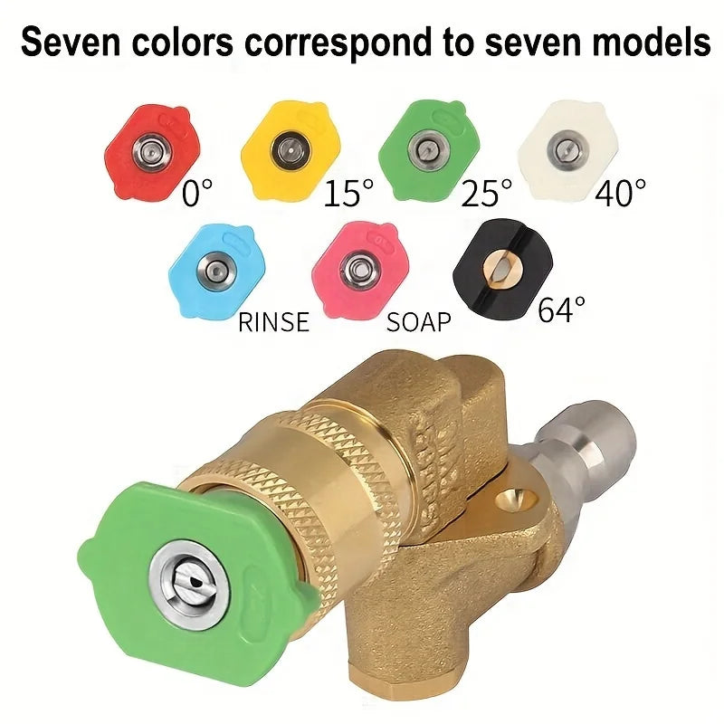 High Pressure Car Wash Gun | 5-Speed Adjustable Brass Adapter with 7 Color Nozzles