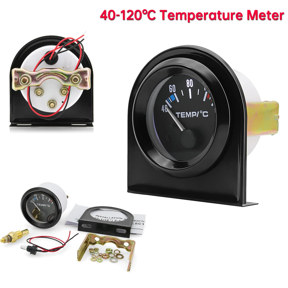 2" 52mm Car Water Temp Gauge 40-120°C | White LED Pointer Temperature Meter 12V