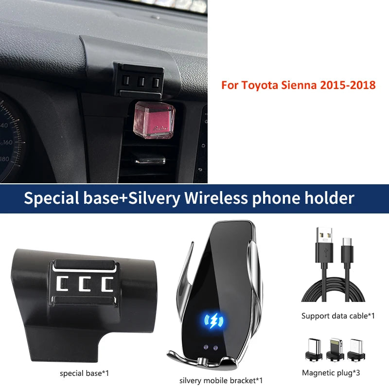 Car Mobile Phone Holder For Toyota Sienna 2015 2016 2017 2018 Mount Wireless Charging Phone Holder Special Fixed Base accessorie