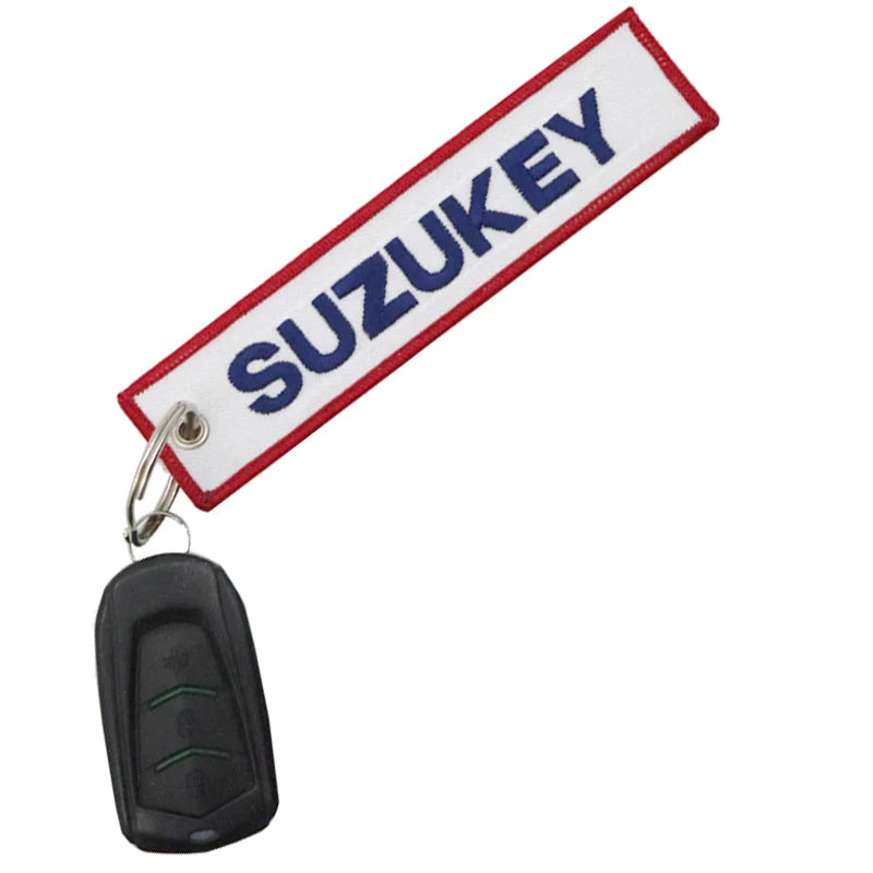 SUZUKEY Logo Keychain Double Sided Embroidery Alloy lifestyle view