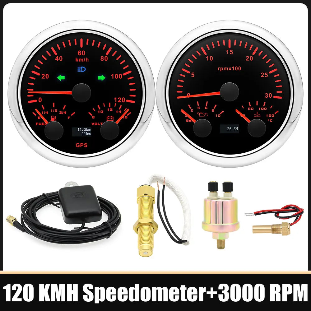 85mm Car 3 In 1 Multi-functional GPS Speedometer Set | RPM Tachometer with Oil Pressur close-up view