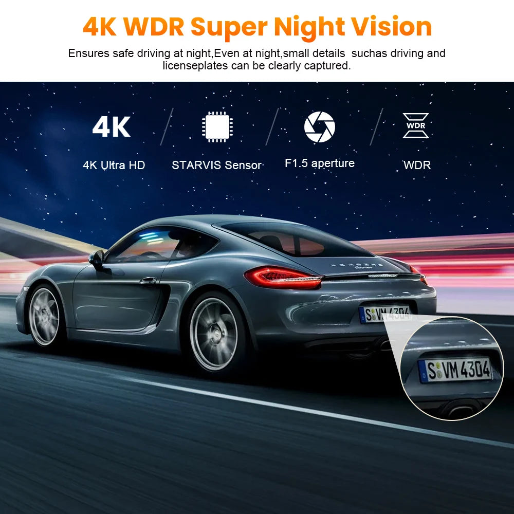 Kocam 4K WiFi Dash Cam | Dual Lens Car DVR with Night Vision and GPS detail view