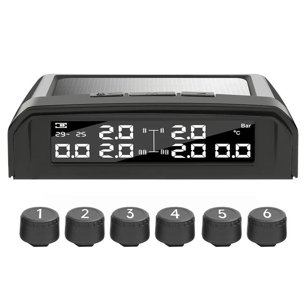 6 Wheel Tire Pressure Monitoring System | Solar TPMS with USB Charging and Temperatur alternate view