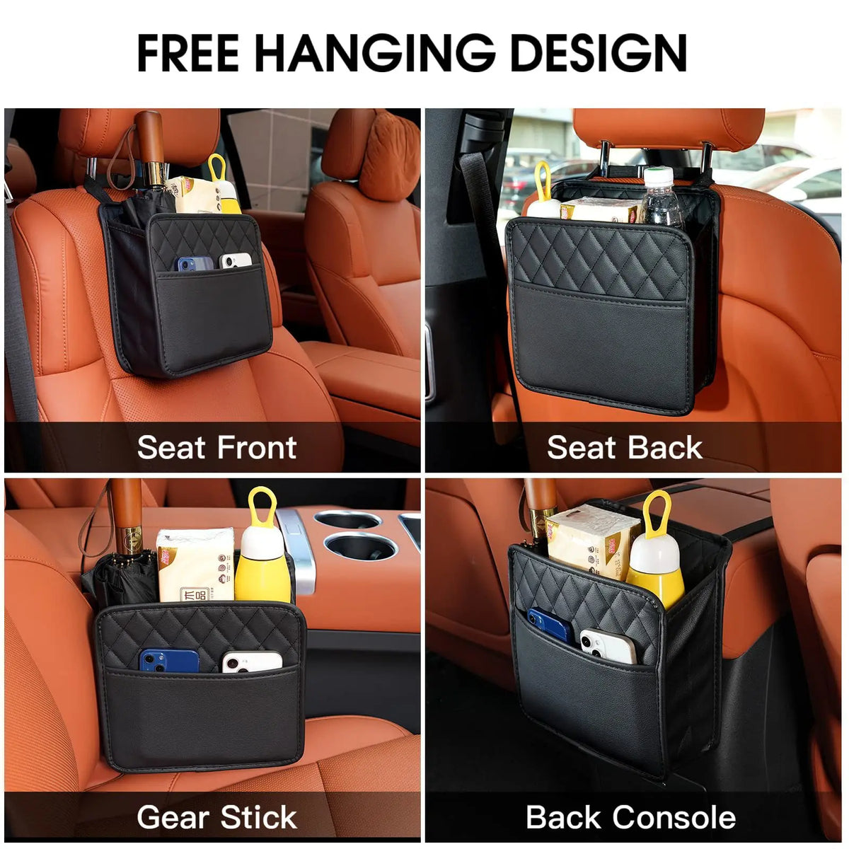 Storage Box Organizer Car Seat Back Hanging Bag Car Document Holder Multi Pocket Bottl close-up view