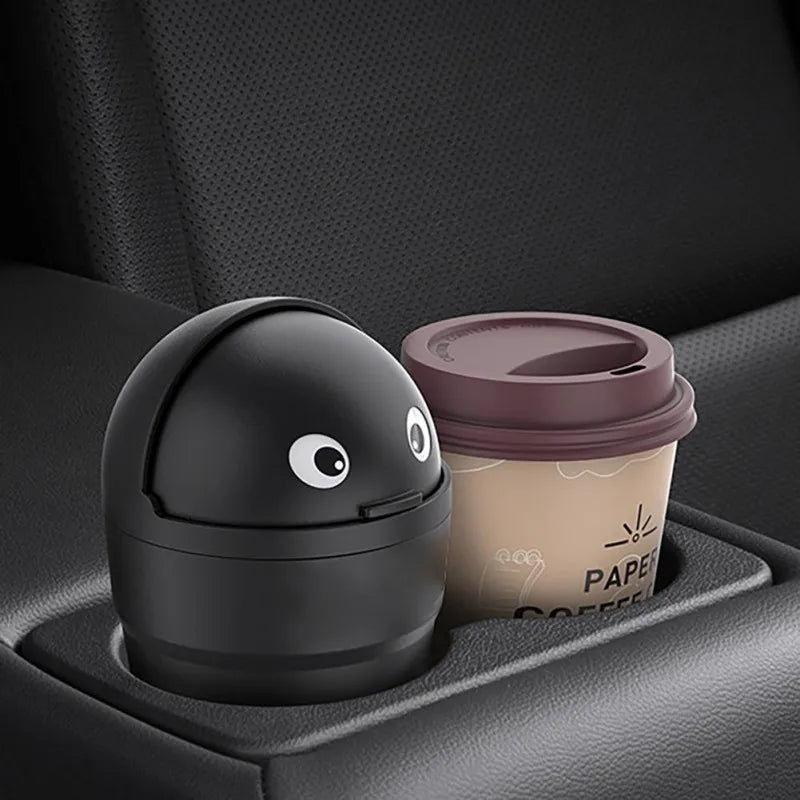 Car Trash Can Swing Lid Mini Leakproof Plastic Trash Bin close-up view