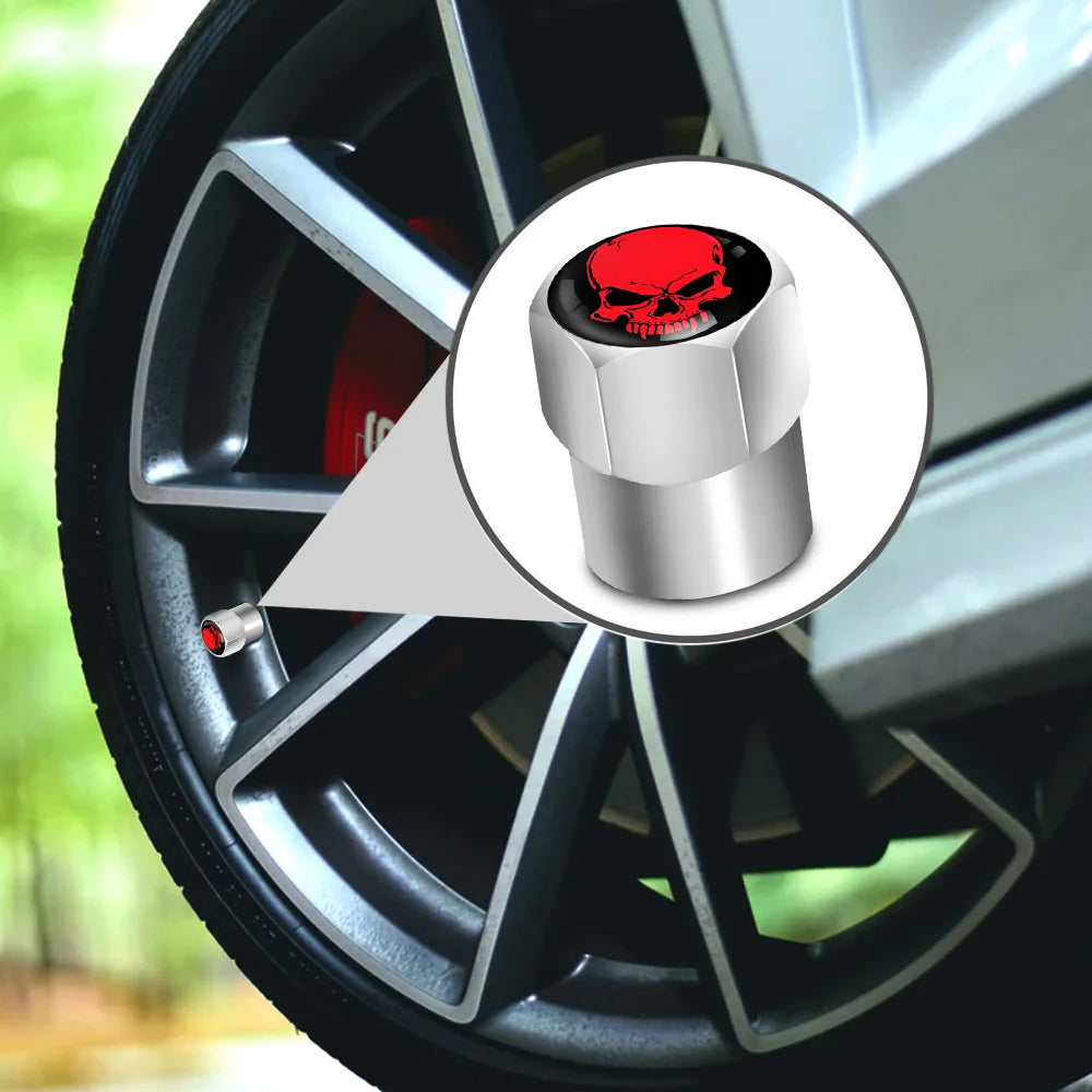 Red Skull Valve Stem Caps | 4-Pack Aluminum Alloy Tire Valve Covers for Cars, Truck additional angle