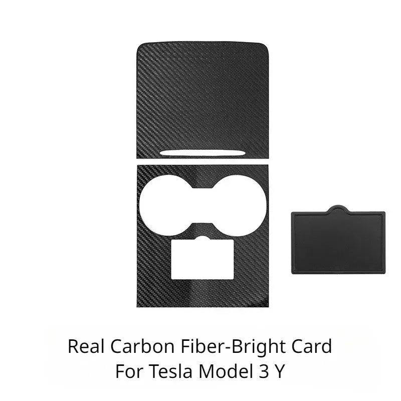 Carbon Fiber Center Console Trim for Tesla Model 3 Y | Real Carbon Fiber Decorative Pa close-up view