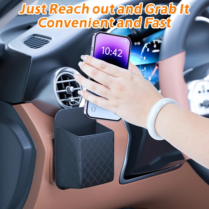 PU Leather Car Air Vent Organizer - Hanging Storage Box for Phone, Coins, Sunglasses lifestyle view