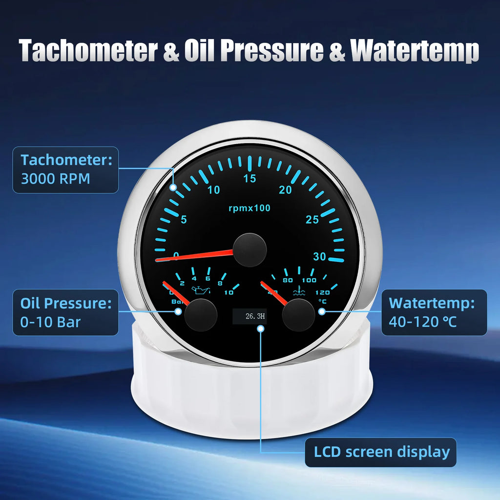 85mm Car 3 In 1 Multi-functional GPS Speedometer 2 Gauges Set RPM Tachometer with Oil Pressure Water Temp Fuel Level Voltmeter