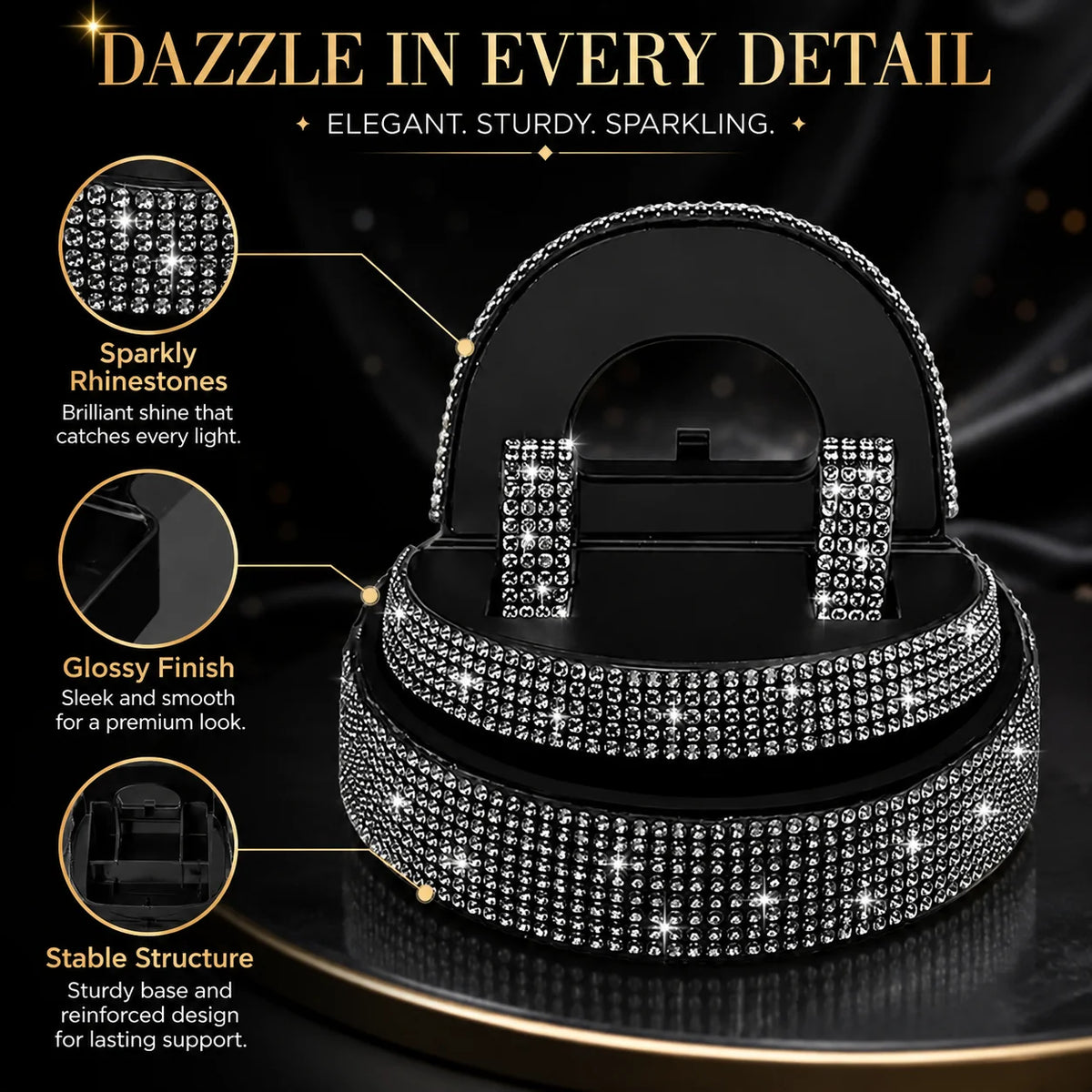 Rhinestone Car Phone Holder Universal Air Vent Mobile Phone Stand Mount Auto Interi additional angle