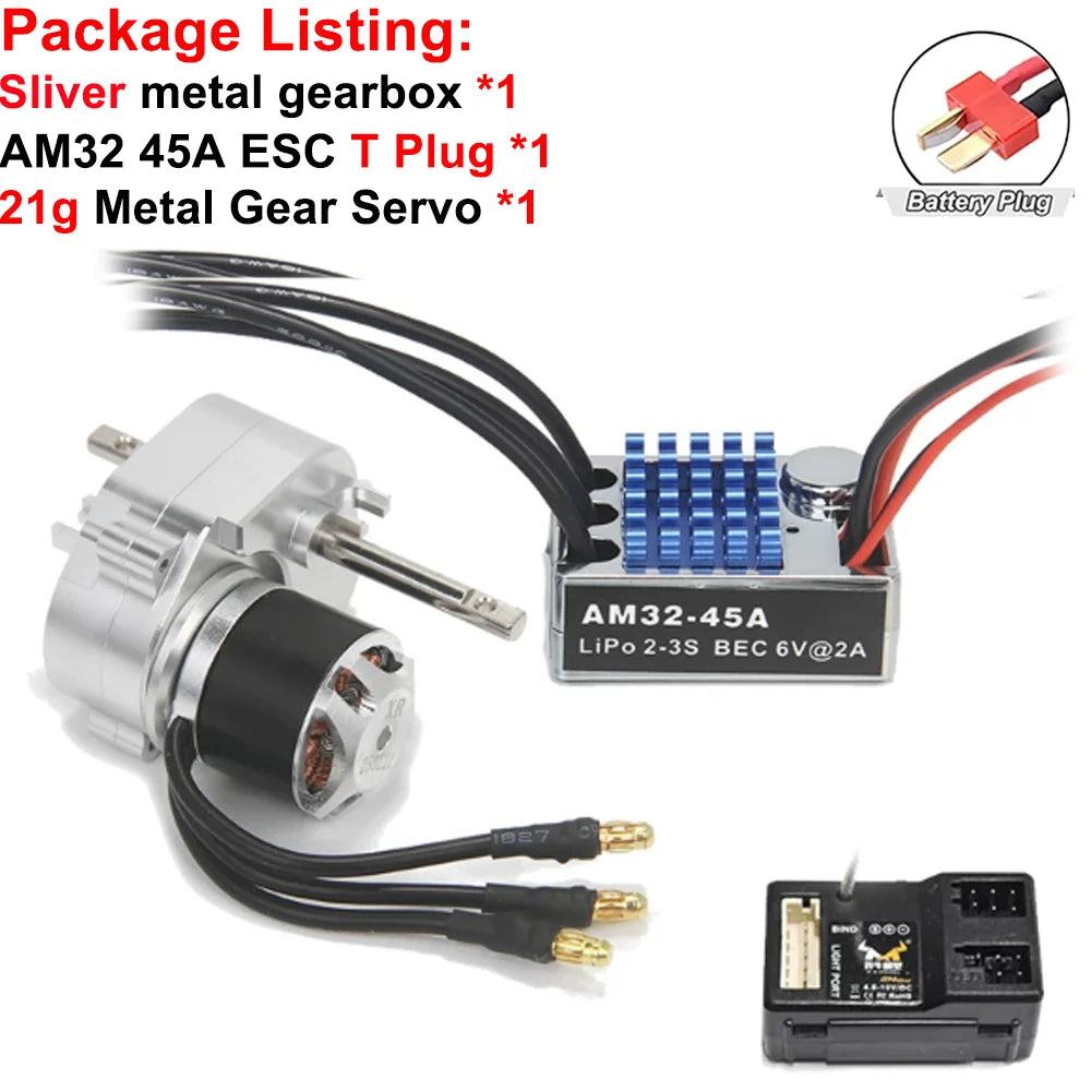 Full Metal Gearbox 2322 2600KV Brushless Motor AM32 45A ESC Adjuster 21g Servo for 1/12 RC Car Crawler MN82 MN78 MN168 MN99 MN98