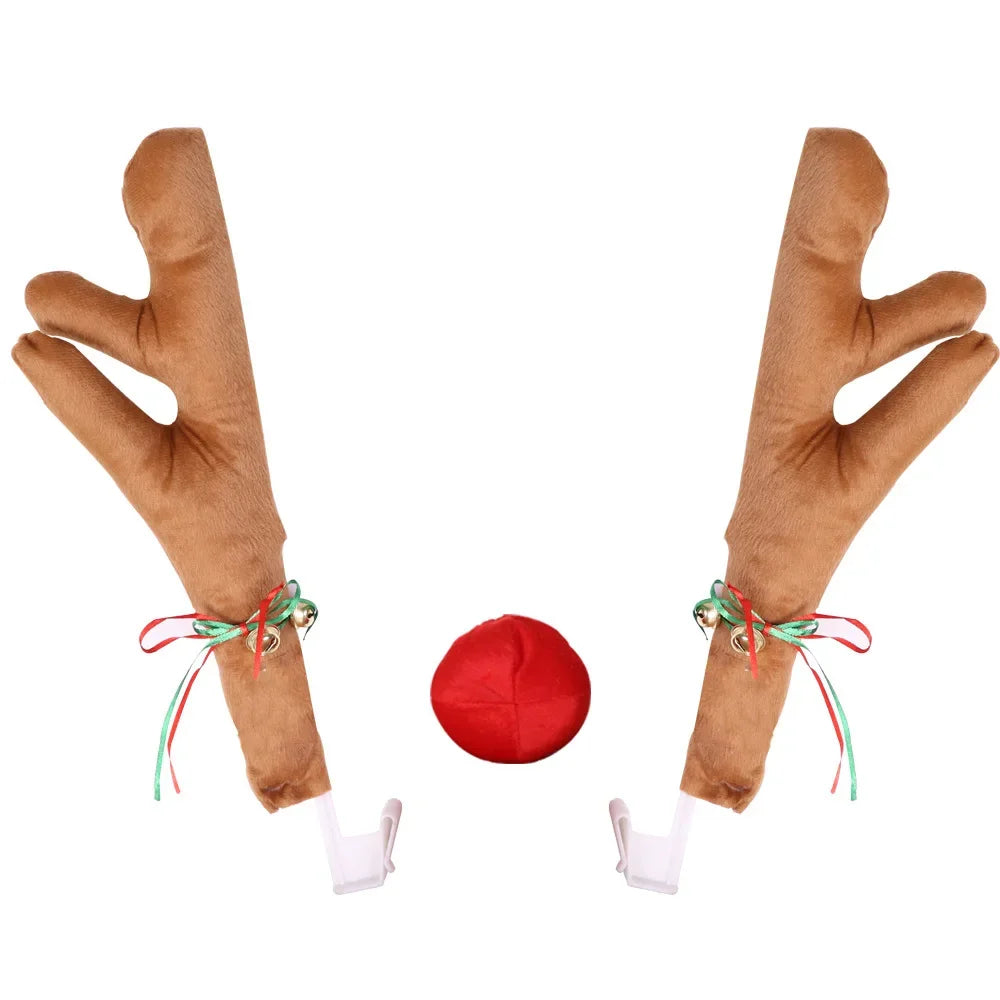 Christmas Car Decoration Deer Horn Antlers Car Kit with Red Nose and Tail for Holiday Gift Set Car Accessories Pendant