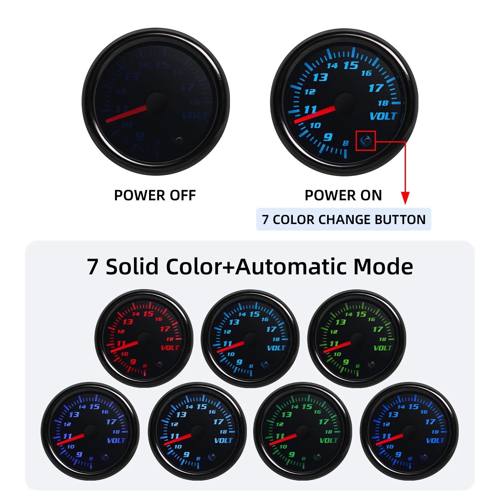 12V 52mm 7 Colors Backlight Digital Car Gauge Boost Psi Water Temp Oil Temp Oil Pressure Voltmeter Fuel Press Tachometer Meter