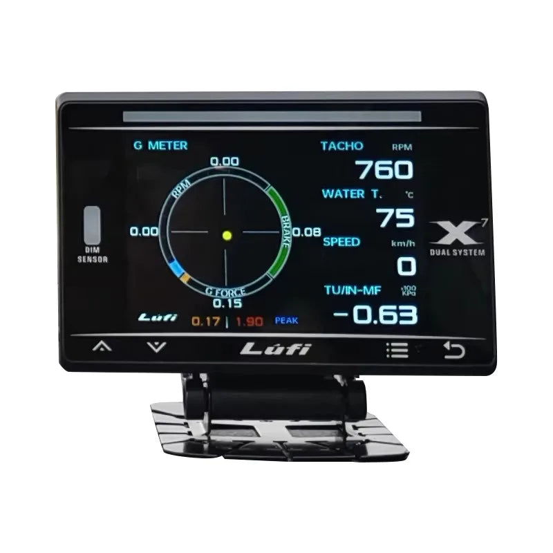 LUFI X7 4th Gauge GPS Head-up Display | OBD2 Meter with Turbo, Oil Pressure, and Gyro alternate view