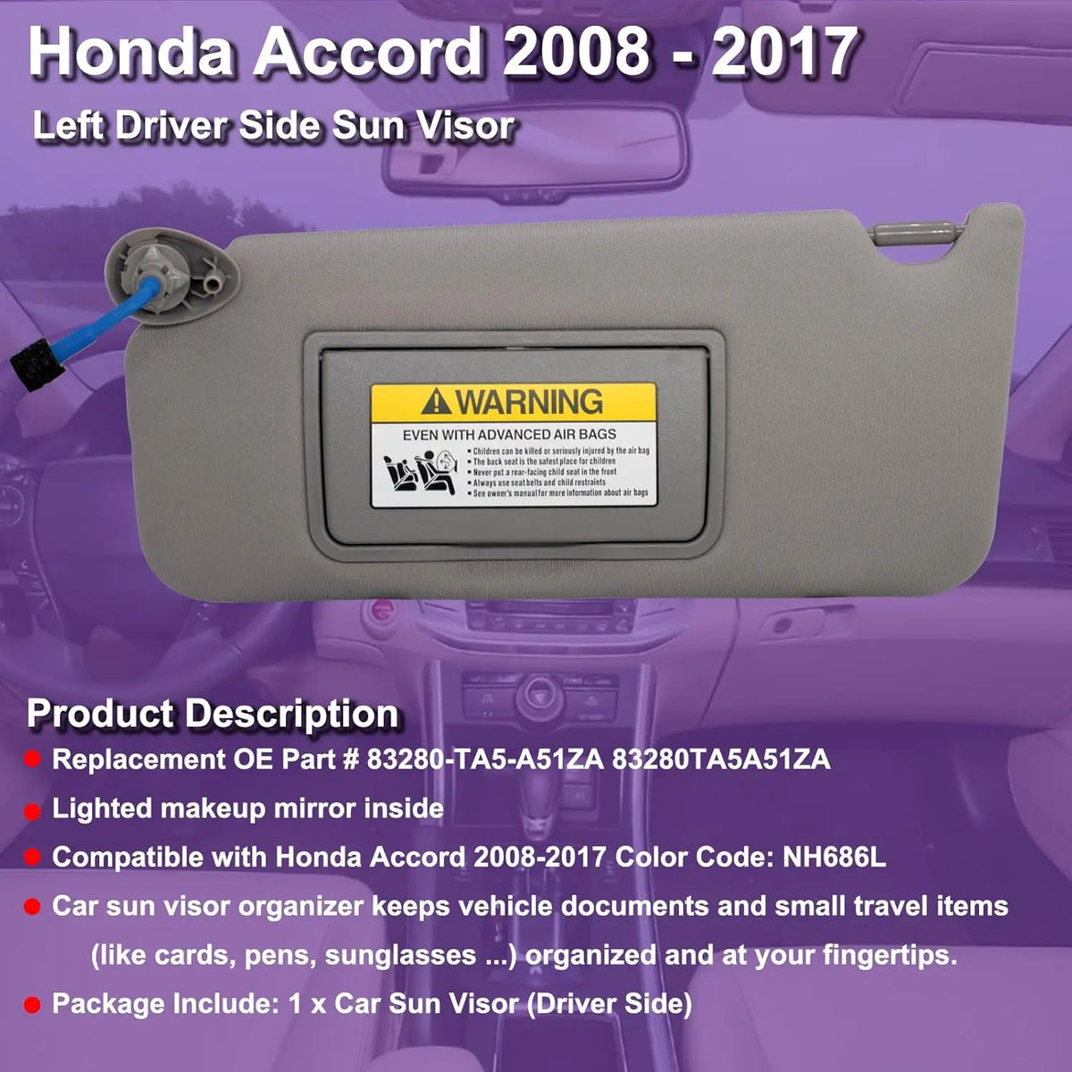 Sun Visor For Honda Accord 2008 2009  2010 2011 2012 2013 2014 2015 2016 2017 Car Sunvisor Replacement Part Sunshade Board