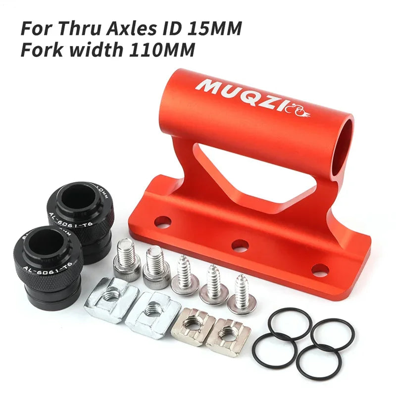 MUQZI Thru Axle Fork Mount Bike Rack | Quick Release Bicycle Carrier for Car Roof Truck detail view