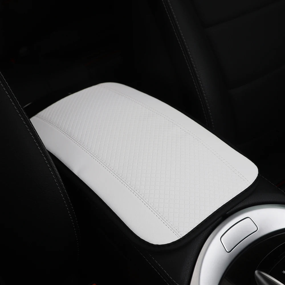 Color-Matched Double-Strand PU Leather Check-Pattern Embossed Car Armrest Pad Center Console Pad Car Decoration Item