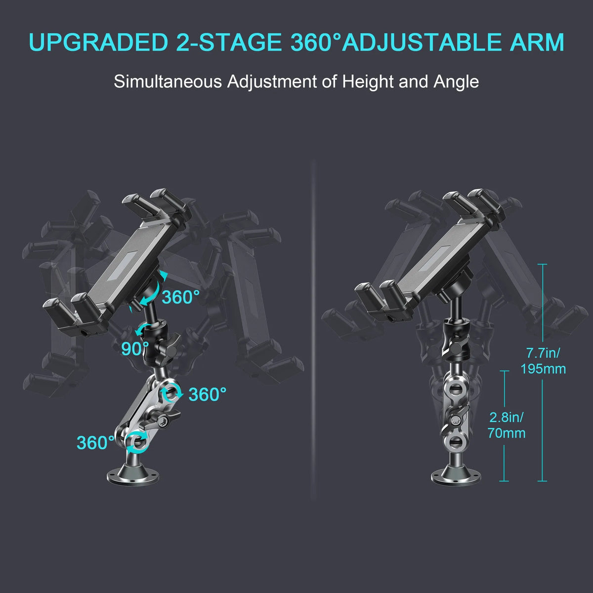 Aluminum Car Tablet Holder Dashboard Mount 360° Adjustable for 5-15" iPad additional angle