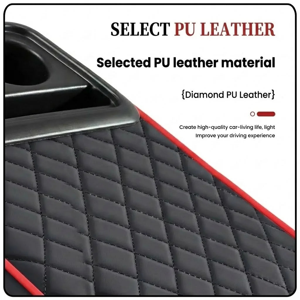 PU Leather Car Center Console Armrest Pad with Dual Pockets, Removable ABS Dual Cup Holder, 20 cm / 7.87 in. Wide